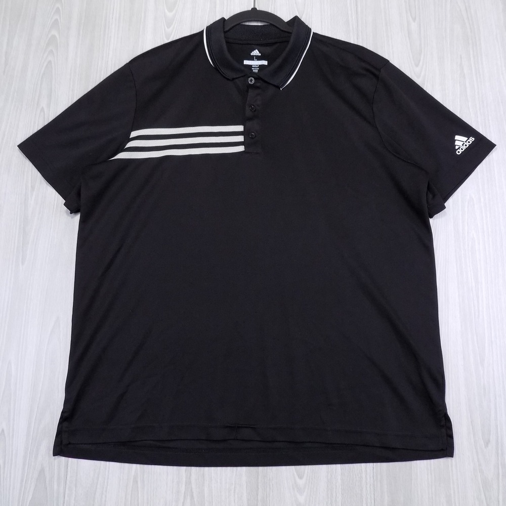 Adidas Golf Polo Mens L Black 3-Stripe Performance Short Sleeve Activewear EUC
